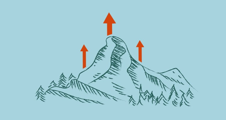 Illustratie van bergen met pijlen omhoog