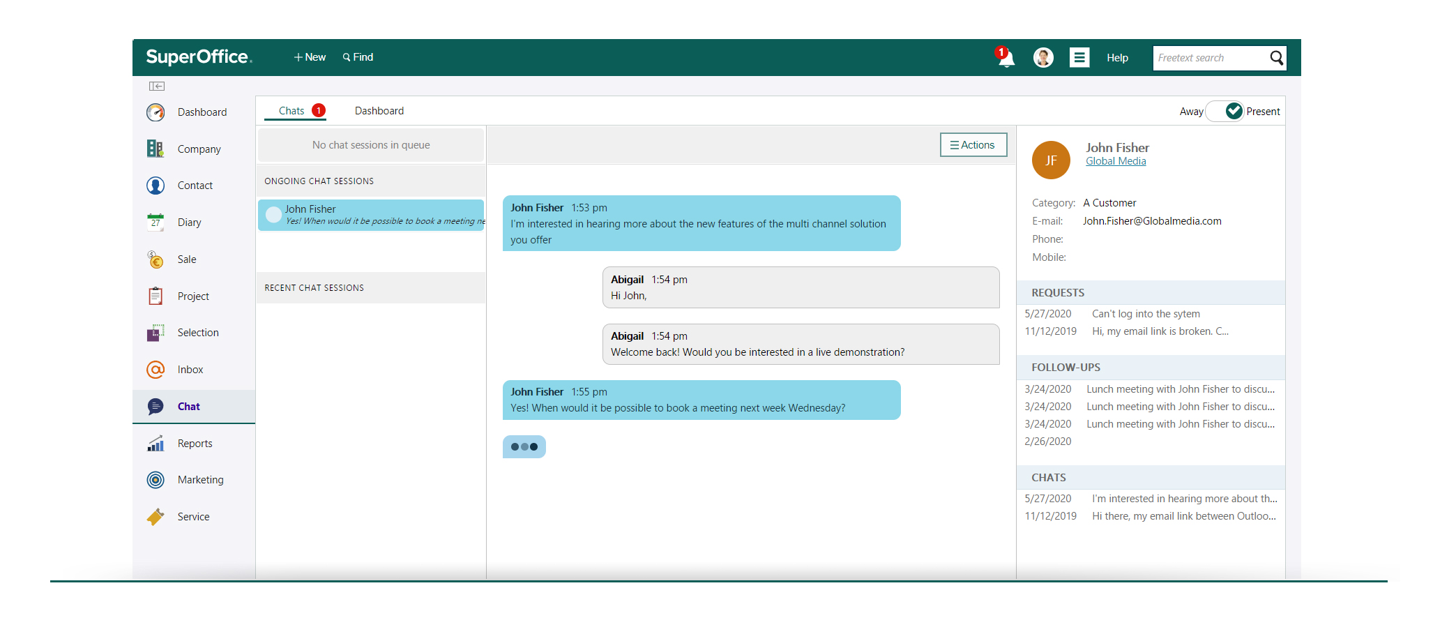Screen shot SuperOffice CRM