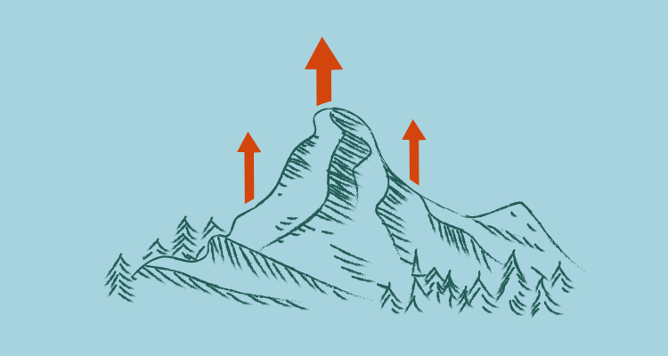 Illustratie van bergen met pijlen omhoog