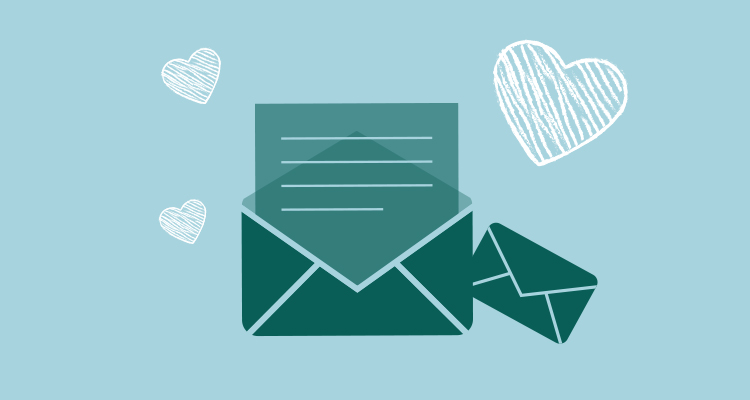Illustratie met envelop en hartjes